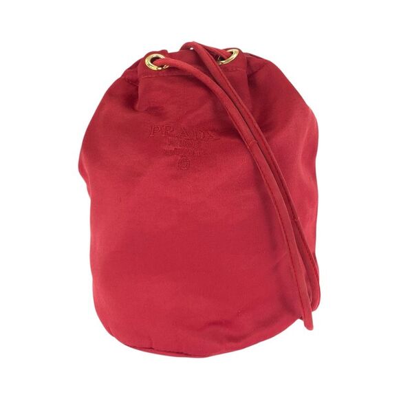 Prada Satin Logo Embroidered Shoulder Bag